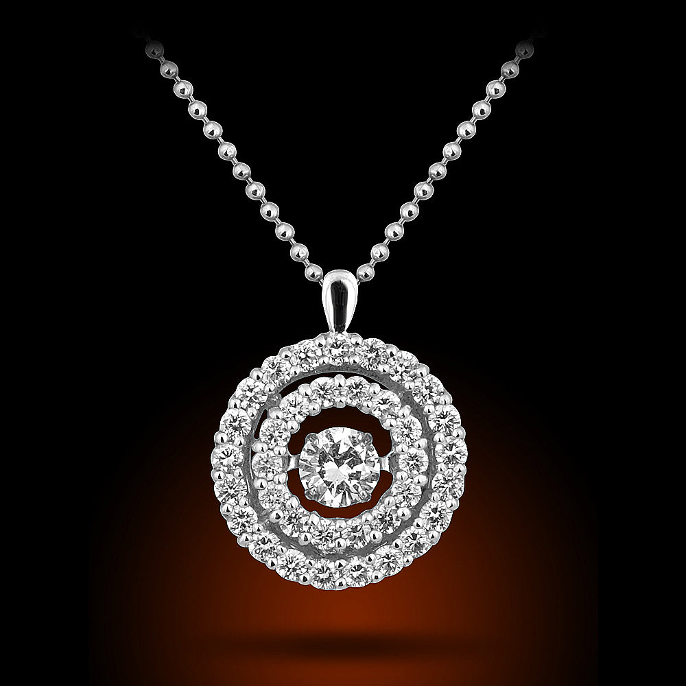 14K White Gold Diamond Pendant W/ 0.30Ct Center Stone And 1.00Ct Side Diamonds