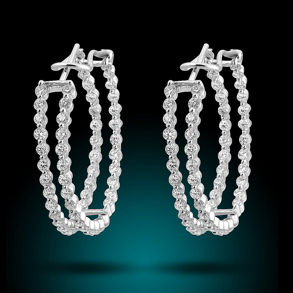 14K White Gold Double Diamond Hoops Set With 3.45Ct Diamonds