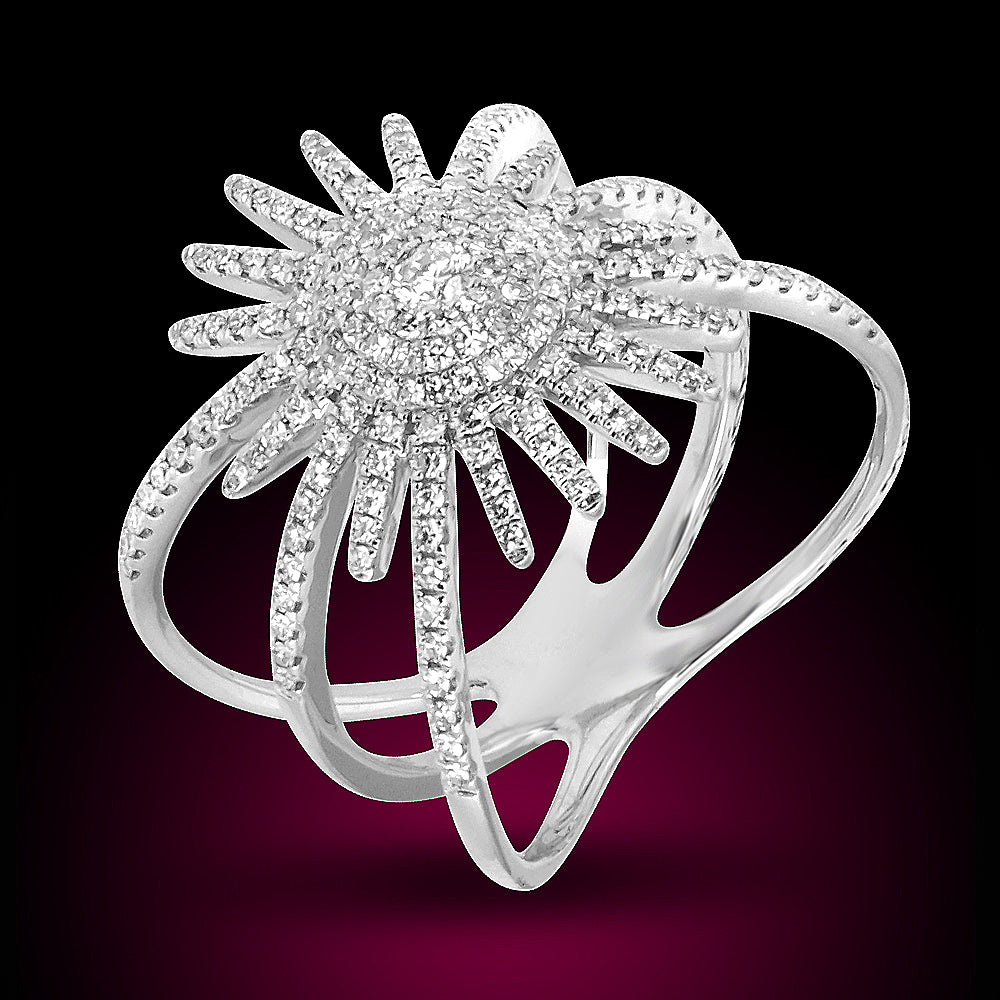 14K White Gold Starburst Diamond Ring Set With 0.58Ct Diamonds