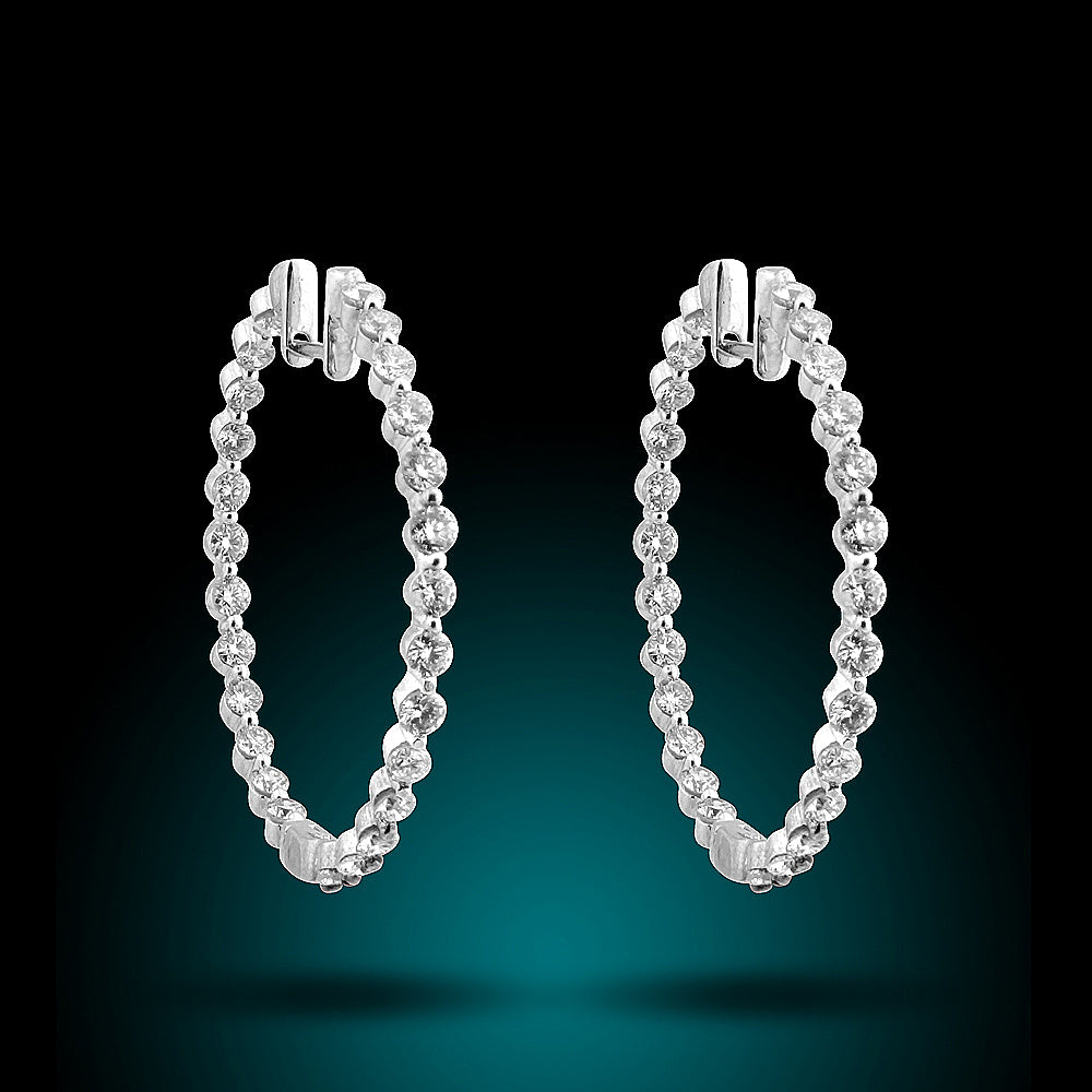 14K White Gold Diamond Hoops Set With 3.21Ct Diamonds