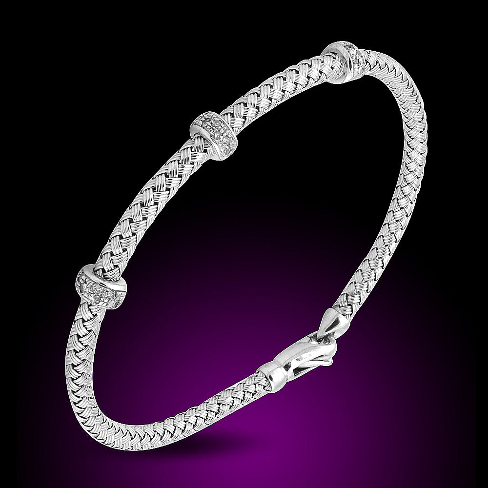 14K White Gold Diamond Mash Bangel Set With 0.30Ct Diamonds