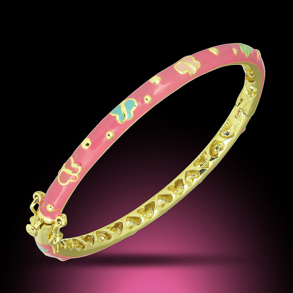 24k Gold Plated Baby Girl Pink Charm Enamel Bangle