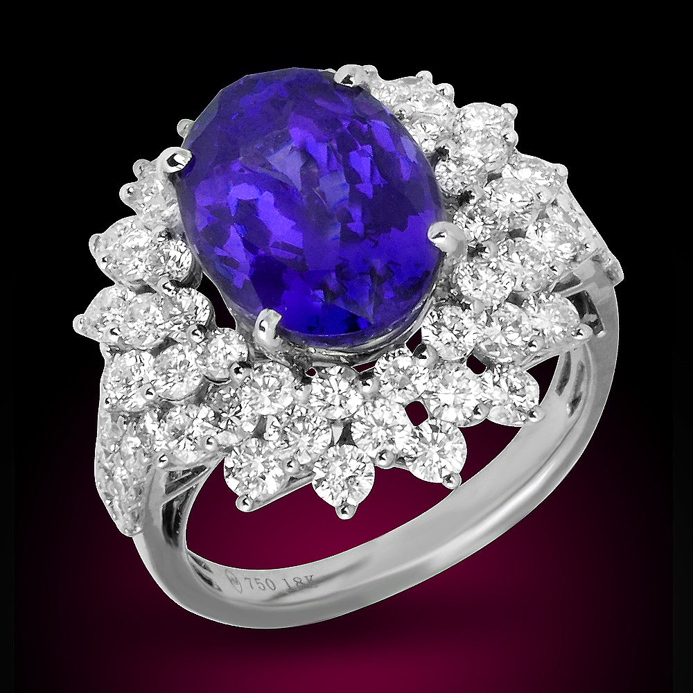 18K White Gold Diamond And Tanzanite Ring Set With 2.46Ct Diamonds And 5.51Ct Tanzanite