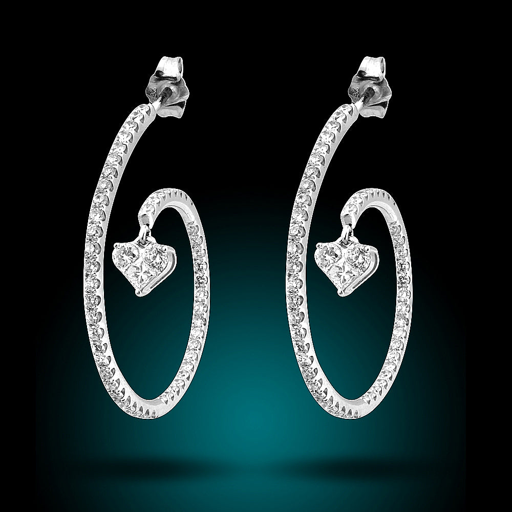 14K White Gold Diamond Hoops Set With 2.20Ct Diamonds