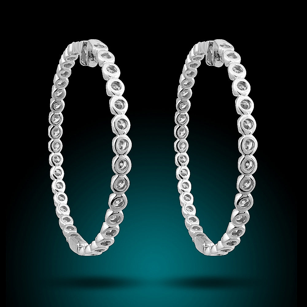 14K White Gold Diamond Hoops Set With 5.30Ct Diamonds