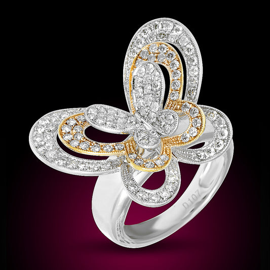 18K Rose Gold And White Gold Butterfly Ring Set With 1.07 Ct
