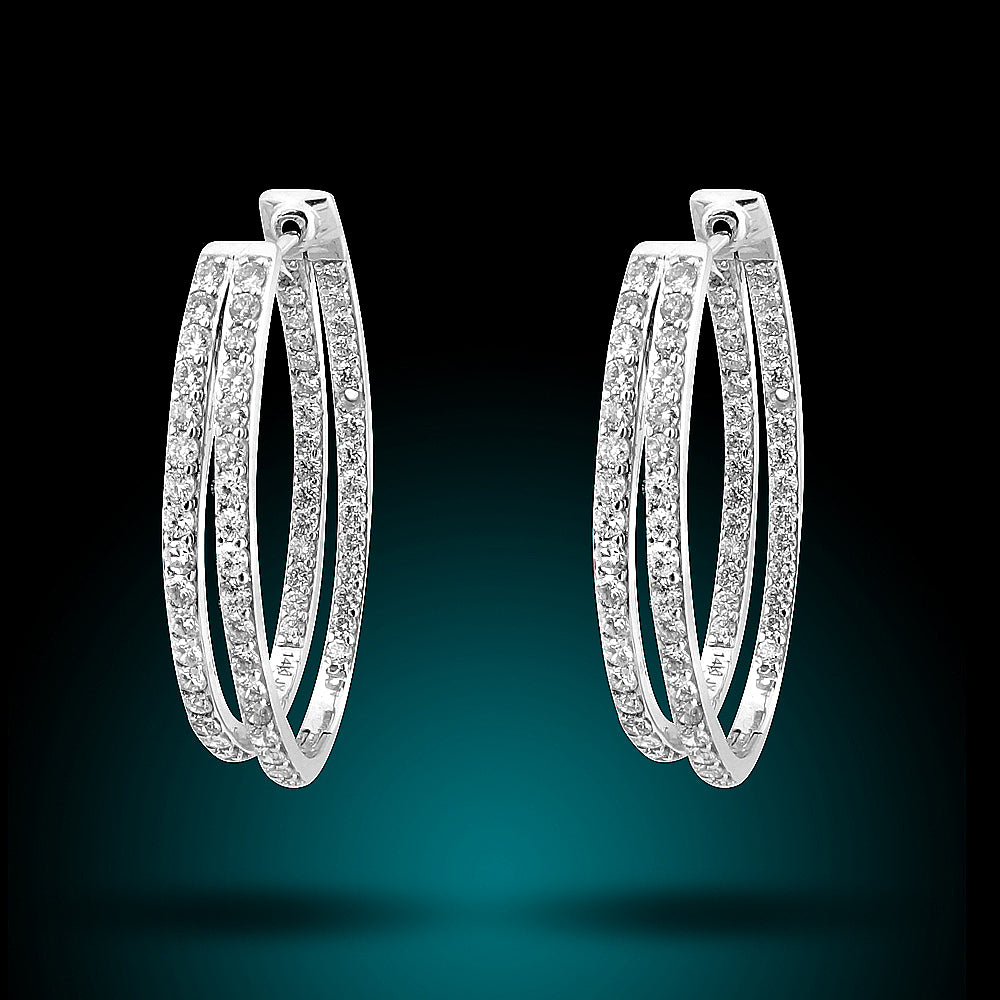 14K White Gold Diamond Hoops Set With 3.00Ct Diamonds