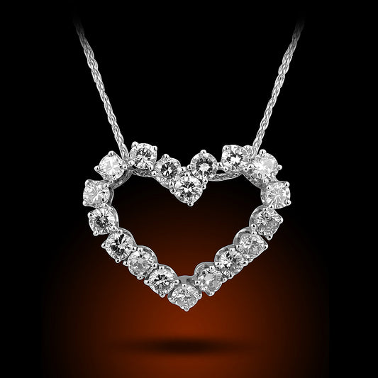 14K White Gold Diamond Heart Pendant Set With 2.70Ct Diamonds