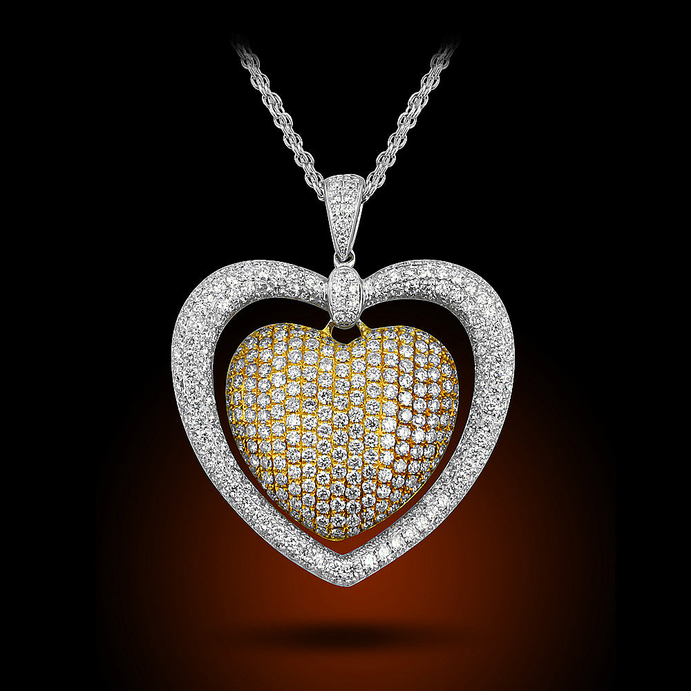 18K Two Tone Diamond Heart Set With 5.02Ct Diamond
