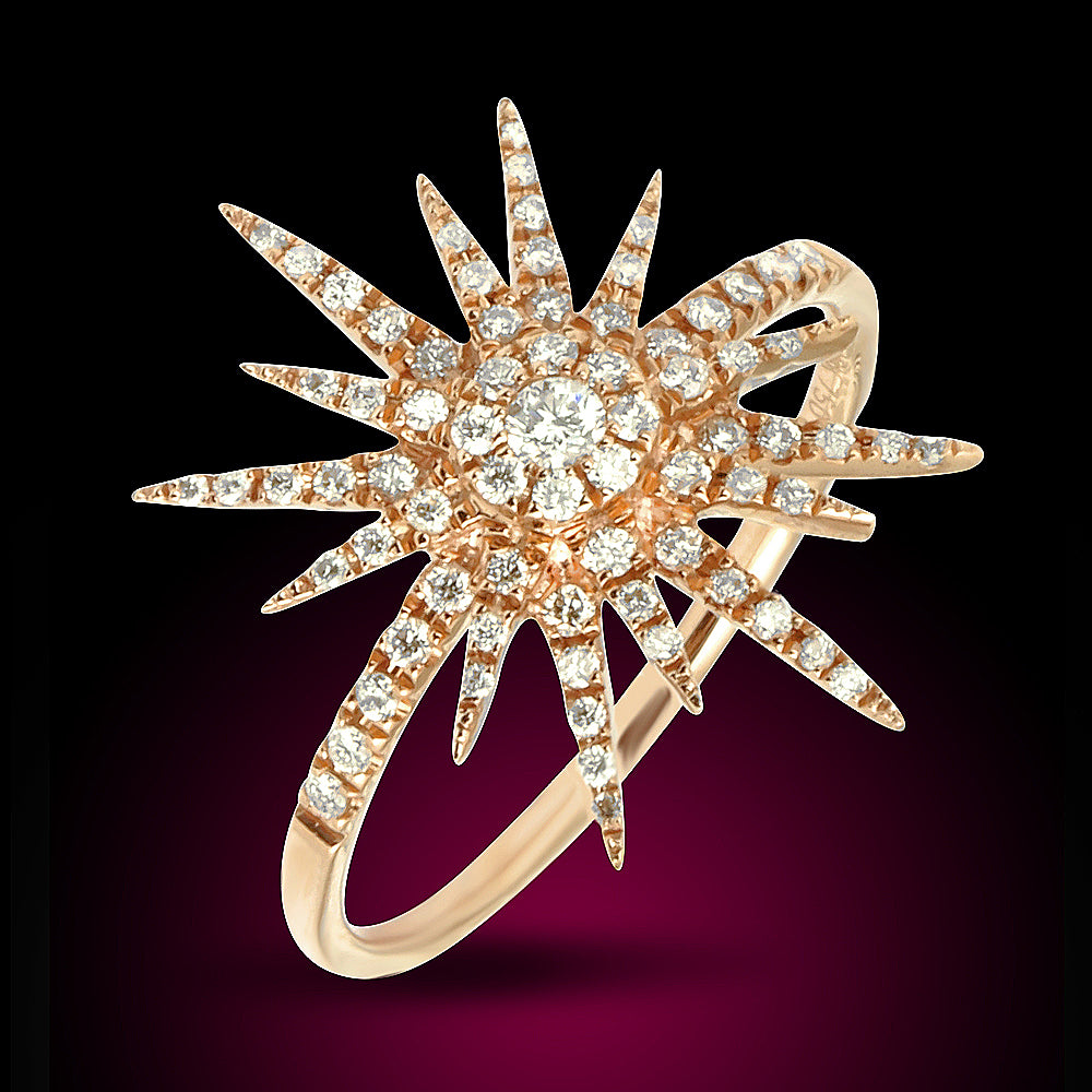 18K Rose Gold Diamond Star Ring Set With 0.32Ct Diamonds