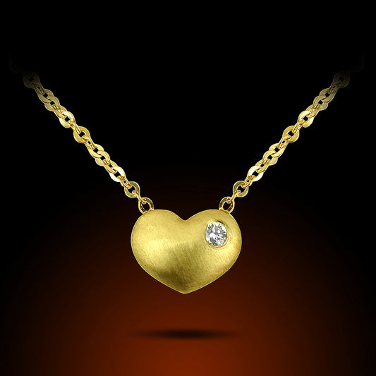14K Yellow Gold Heart Pendant Set With One Diamond