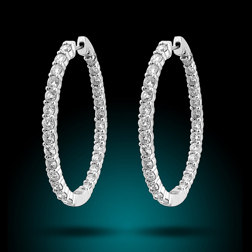 14K White Gold Diamond Hoops Set With 4.0 Ct Diamonds