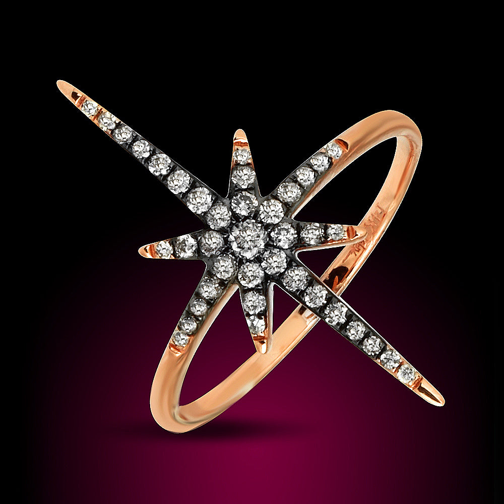 14K Rose Gold Diamond Star Ring Set With 0.24Ct Diamonds