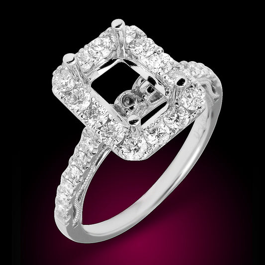 18K White Gold Diamond Engagement Mounting Ring Set With 0.92Ct Diamonds