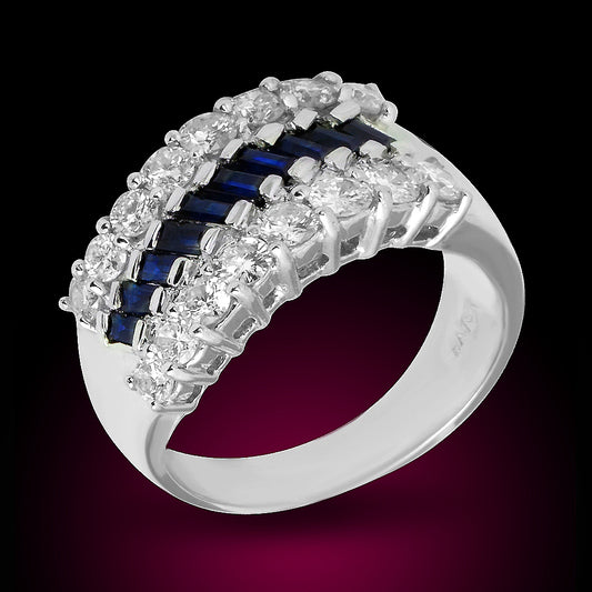 14K White Diamonds And Sapphire Ring 1.55Ct Diamond