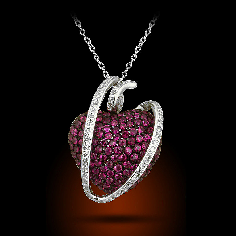 18K White Gold Diamond And Ruby Pendant Set With 0.35Ct Diamonds, 2.10Ct Ruby