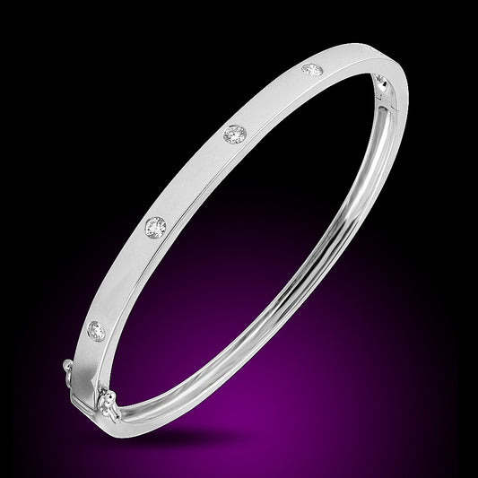 14K White Diamond Bangel Bracelet Set With 0.38Ct Diamonds