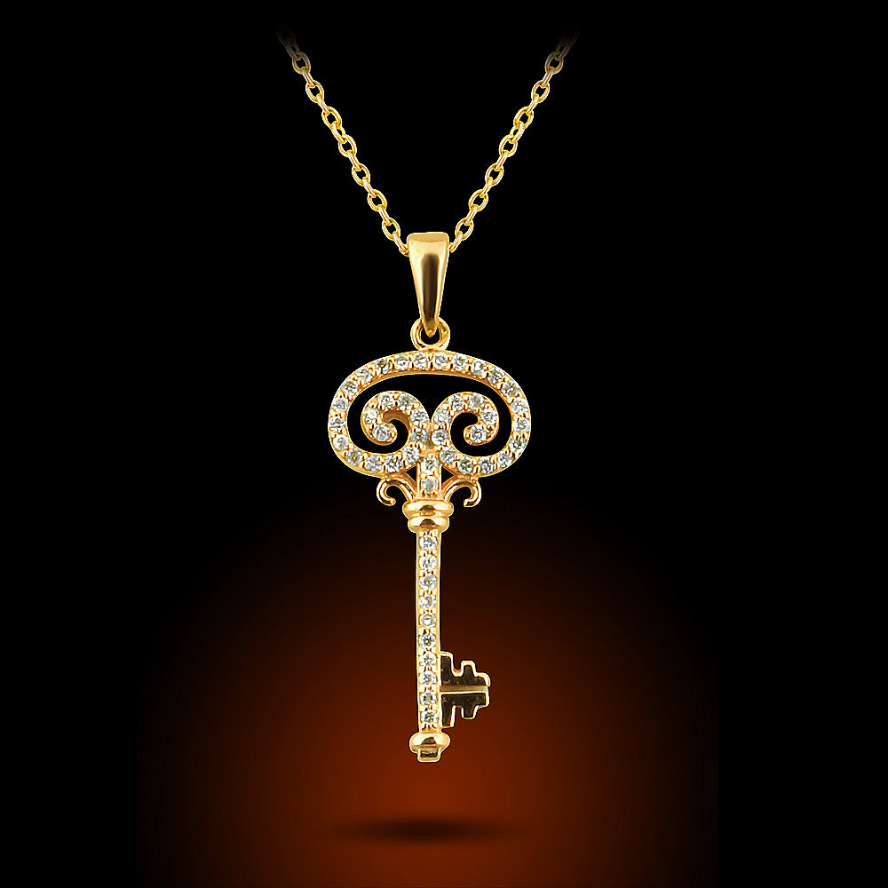 14K Rose Gold Diamond Key Pendant Set With 0.35Ct Diamonds