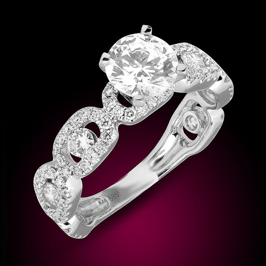 14K White Gold Diamond Engagement Ring Set With 0.93Ct Diamonds