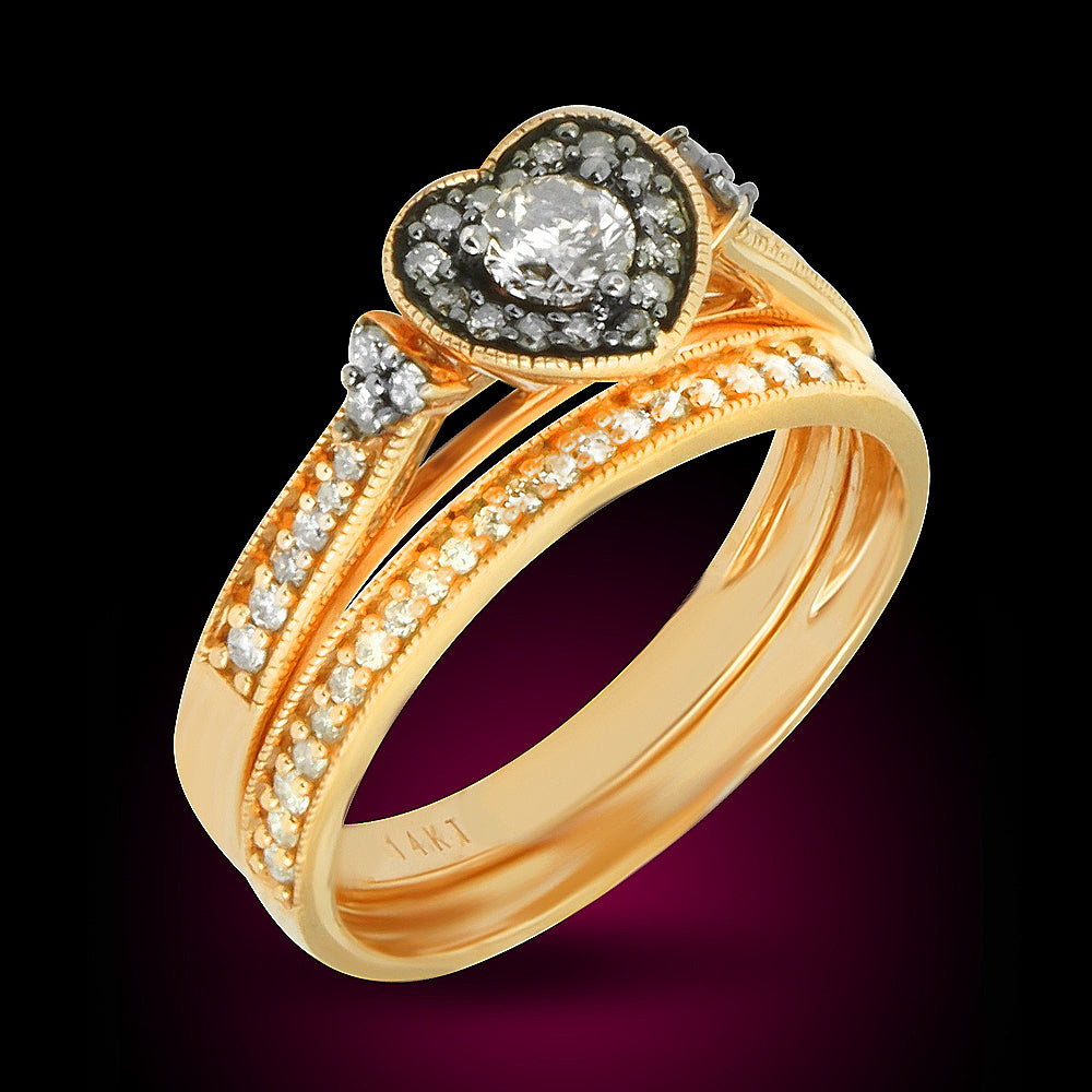 14K Rose Gold Diamond Heart Ring Set.0.55 Ct Diamonds