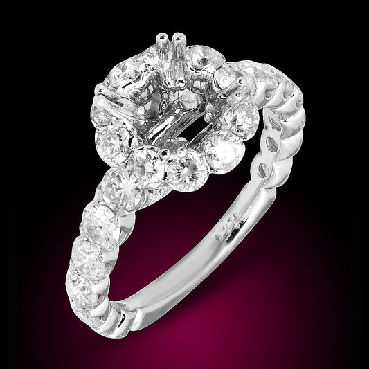 14K White Gold Diamond Engagement Mounting Ring Set With 1.18Ct Diamonds