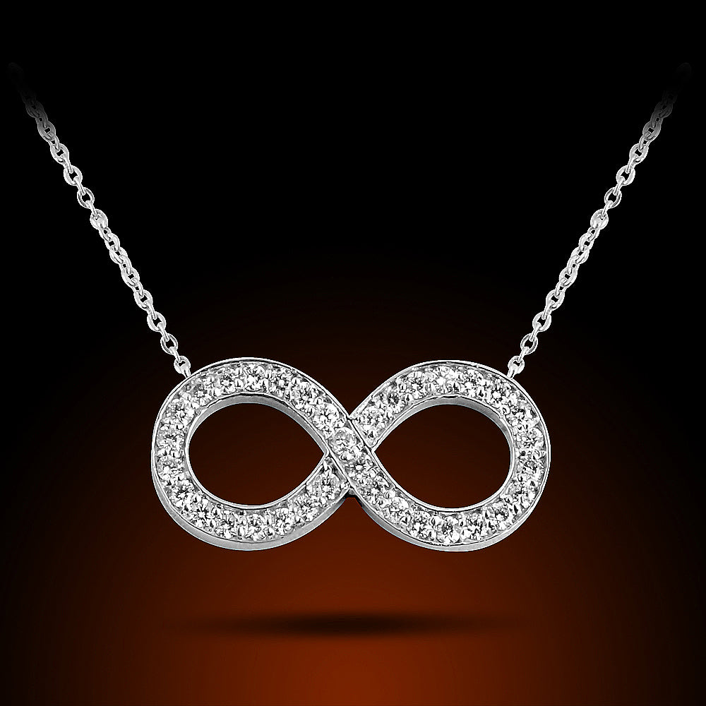 14K White Gold Diamond Infiniti Necklace Set With 0.80Ct Diamonds