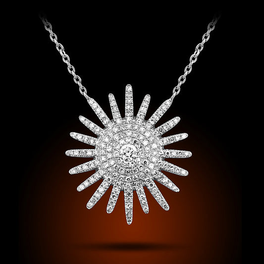 14K White Gold Diamond Starburst Necklace Set With 0.43Ct Diamonds