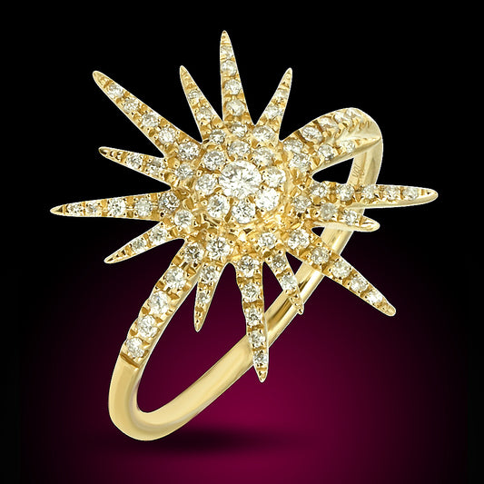 18K Yellow Gold Diamond Ring Star Shape With 0.32Ct Diamonds