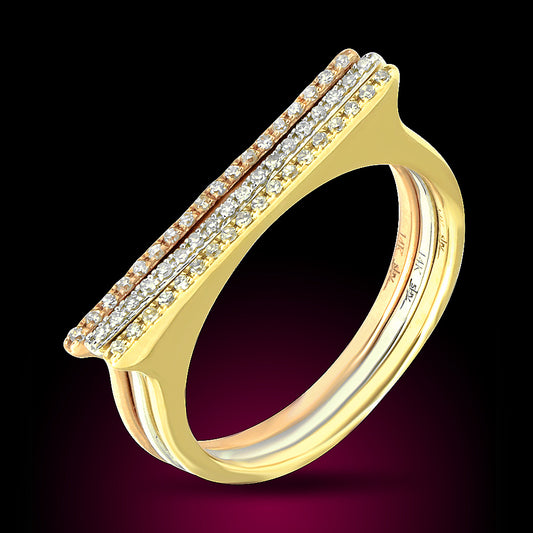 14K Tri Color Diamond Ring 0.15Ct