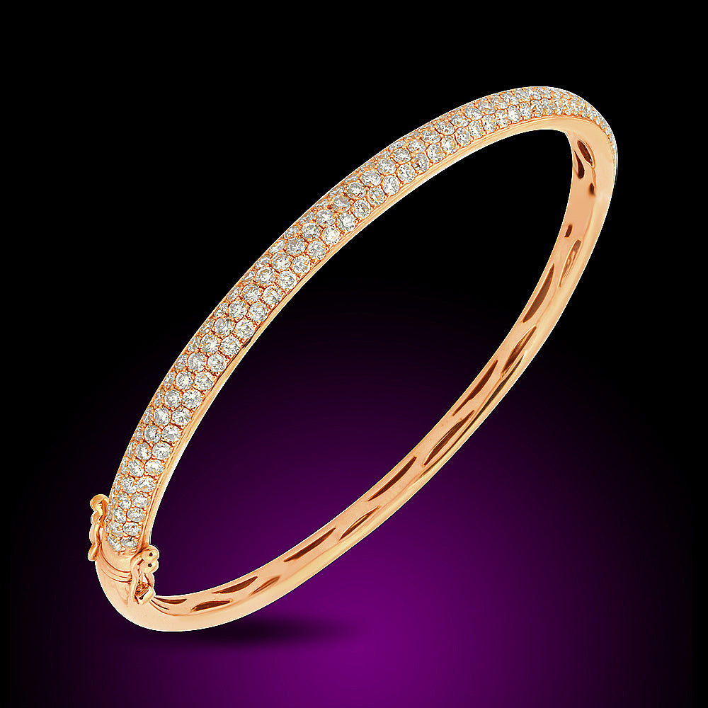14K Rose Gold Diamond Bangel Bracelet Set With 2.60Ct Diamonds