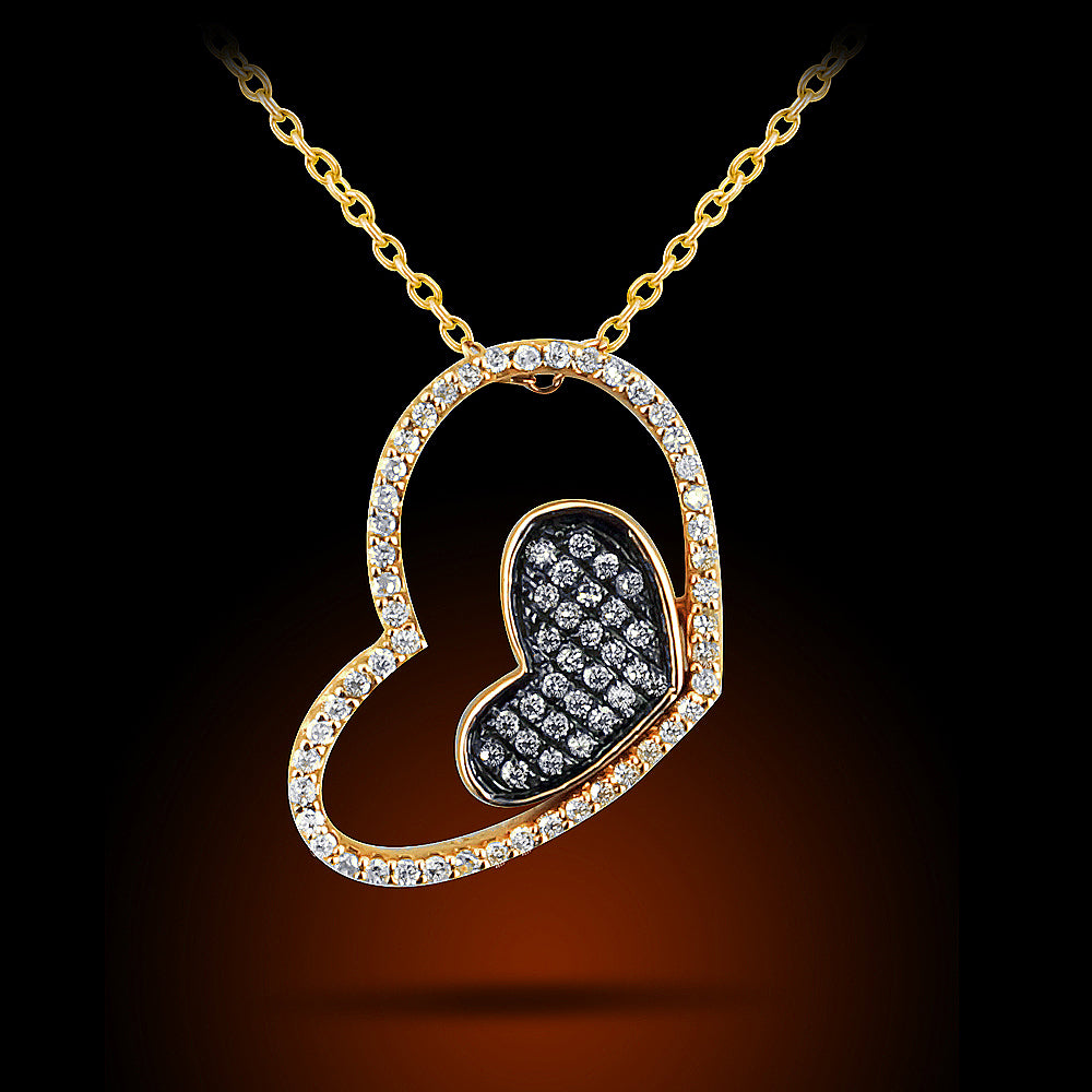 10K Rose Gold Heart Pendant Set With 0.27Ct Diamonds
