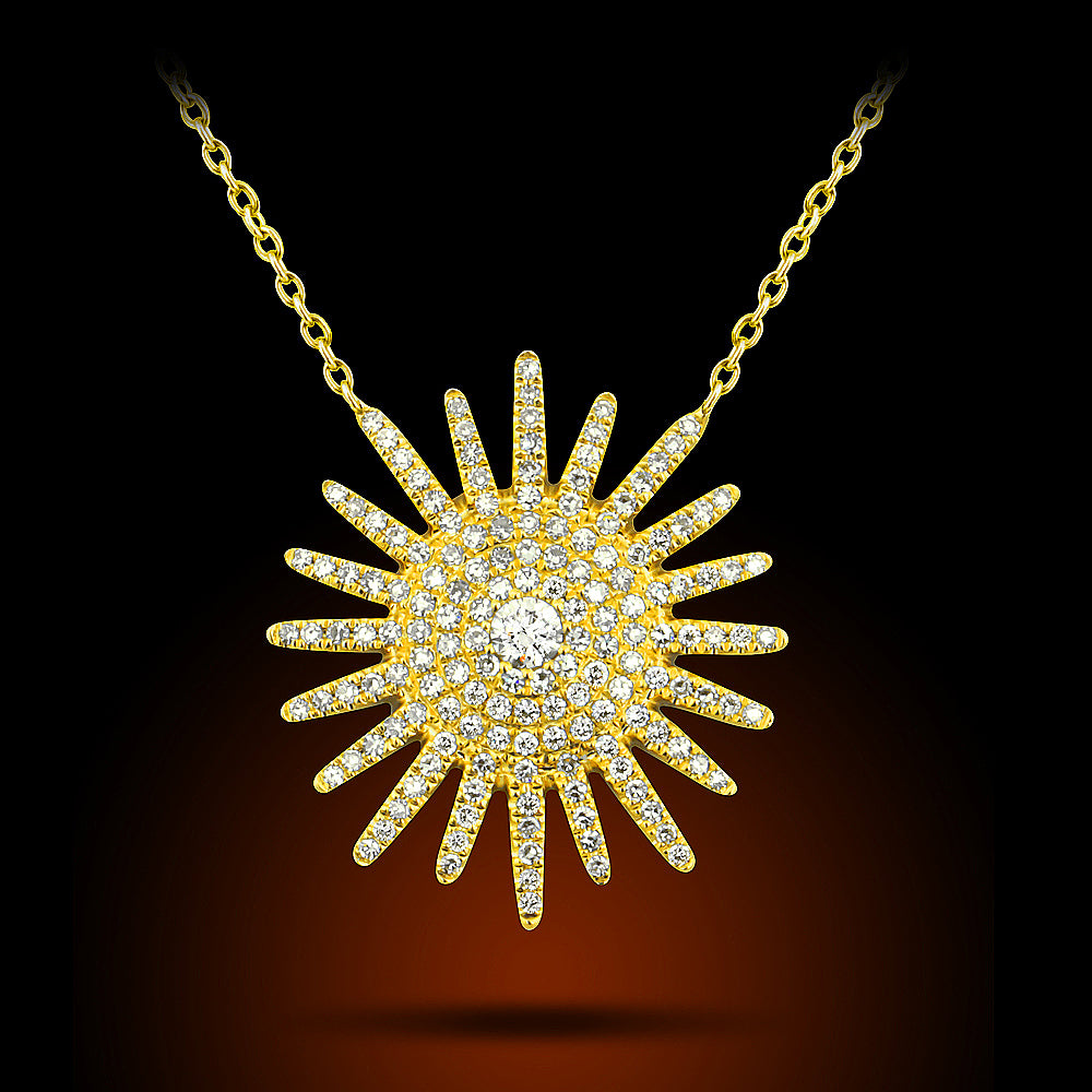 14K Yellow Gold Diamond Starburst Necklace Set With 0.43Ct Diamonds