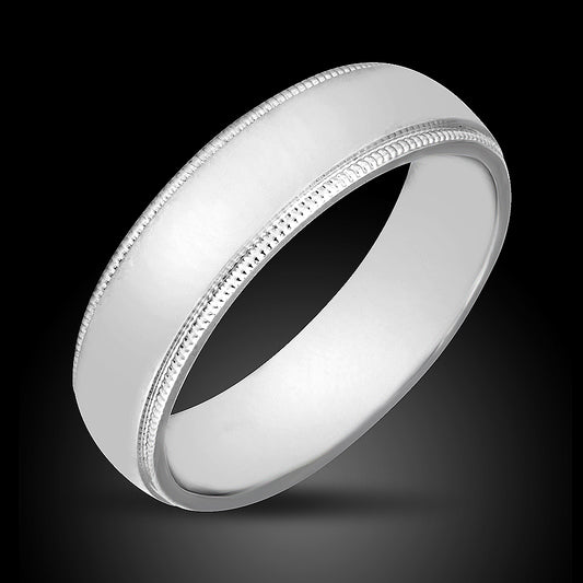 14K White Gold Men Wedding Band