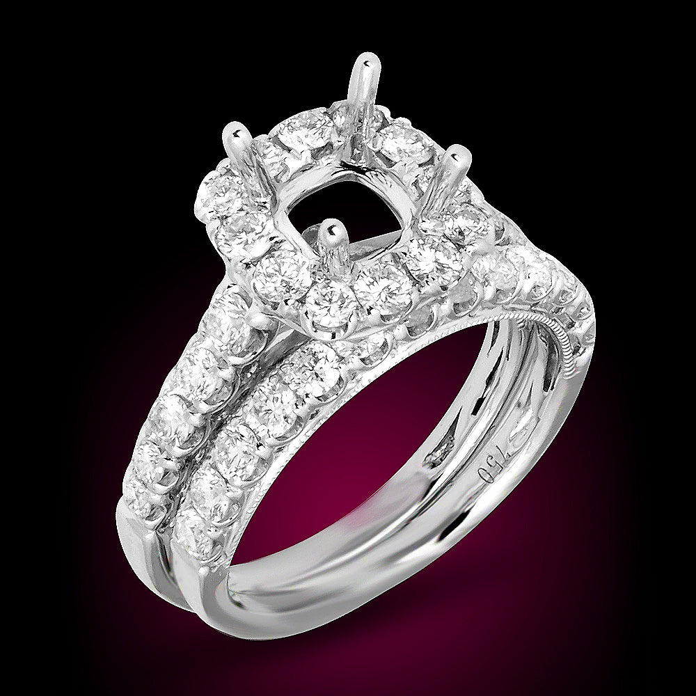 18K White Diamond Engagement Ring Set 1.63Ct Total Weight Diamonds
