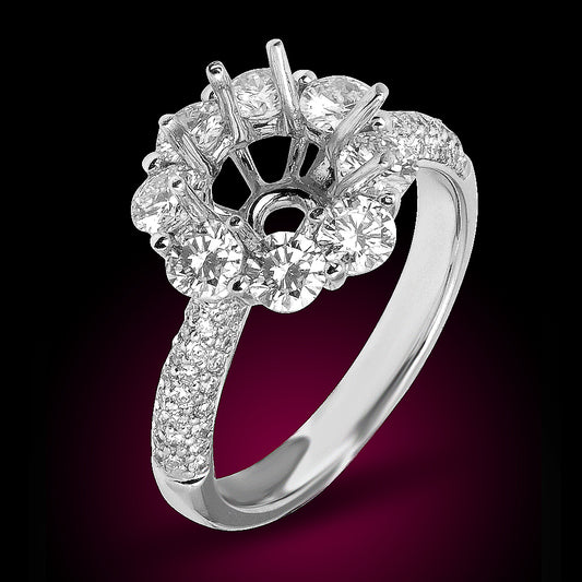 18K White Gold Diamond Engagement Ring Mounting Set With 1.61Ct Diamonds
