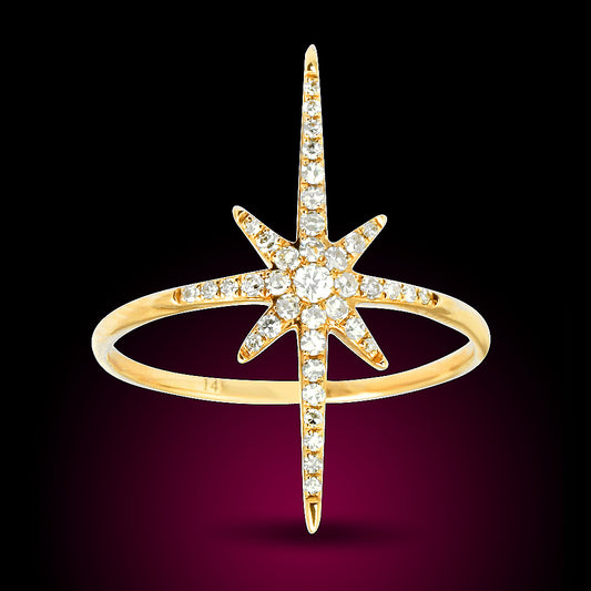14K Rose Gold Diamond Star Ring Set With 0.24Ct Diamond