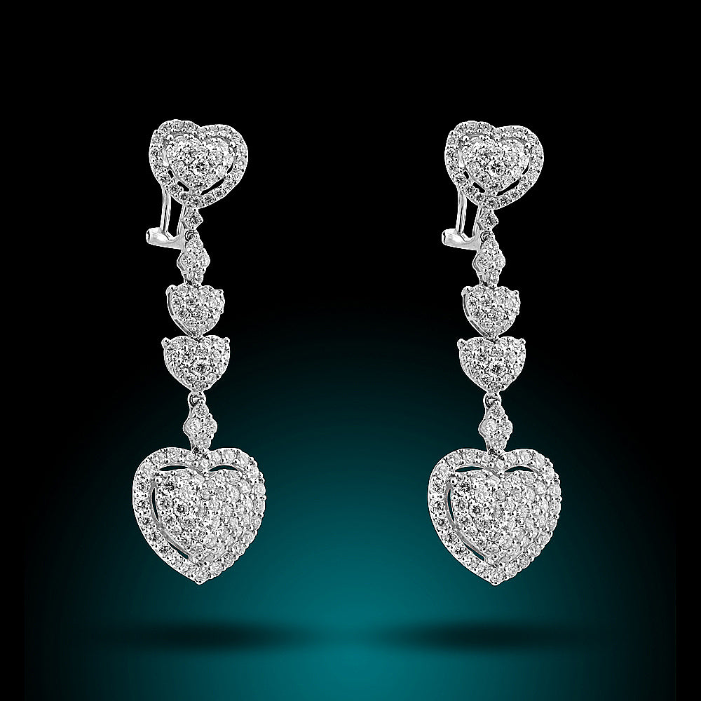 18K White Diamond Heart Earrings 5.02Ct