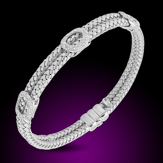 14K White Gold Diamond Mash Bangel Set With 0.75Ct Diamonds