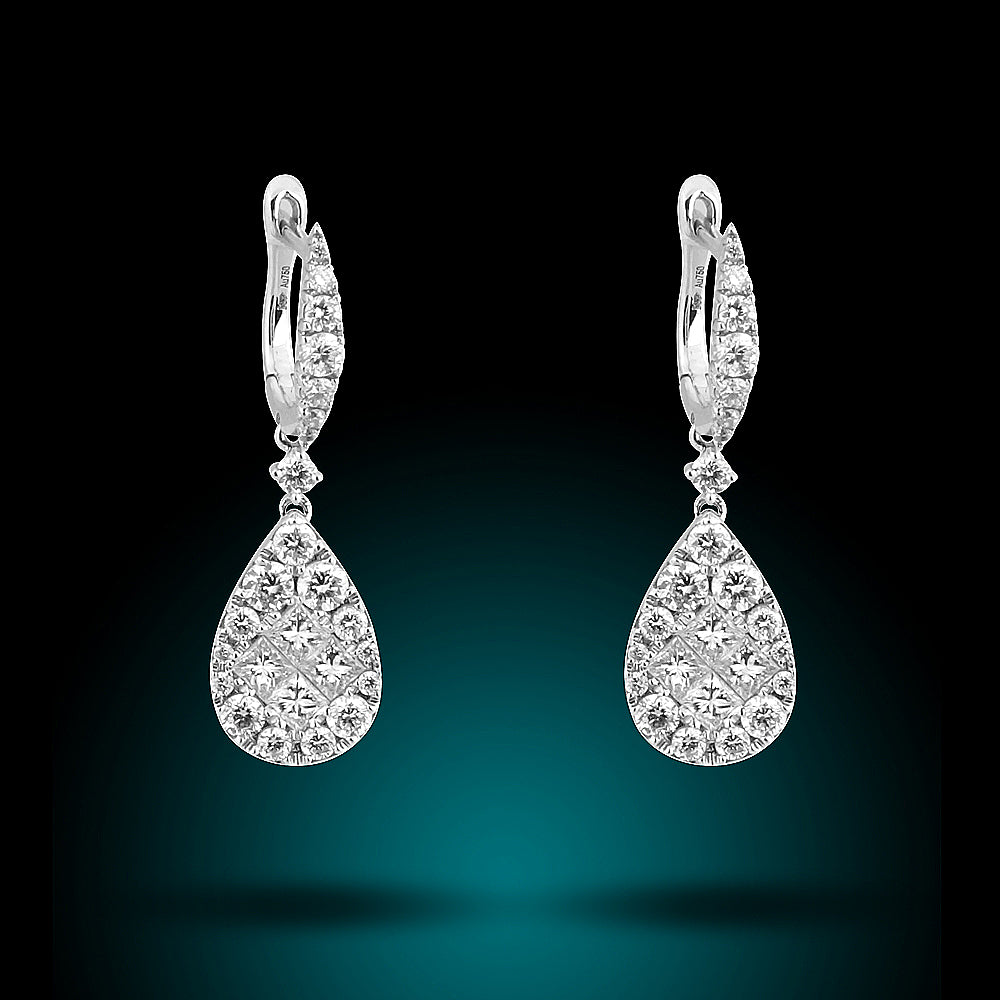 18K White Diamond Earrings 1.20Ct Drop