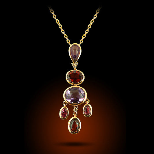 14K Rose Gold Diamond Pendant And Color Stones