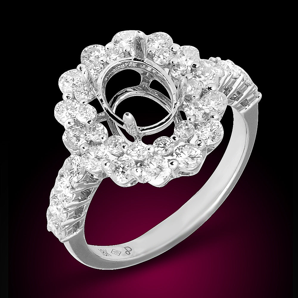 18K White Gold Diamond Engagement Ring Mounting Set With 1.59Ct Diamonds