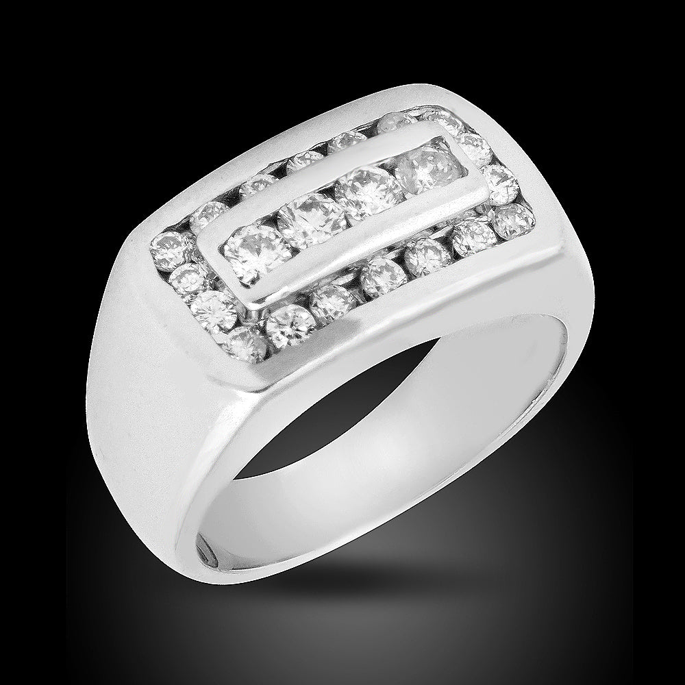 14K White Gold Men Diamond Ring, Set With 1.00Ct Diamonds