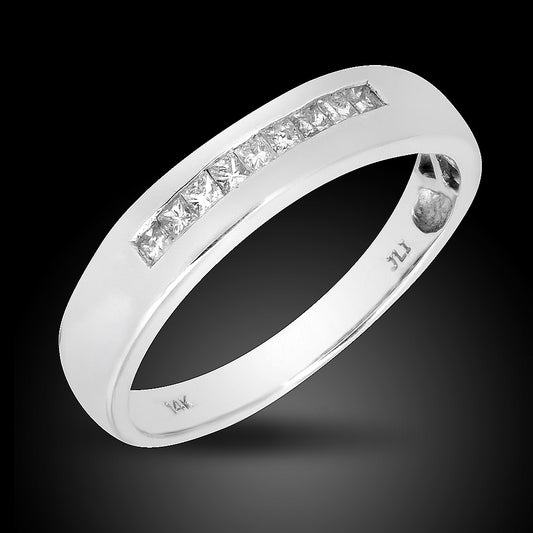 14K White Gold Men Diamond Band Set With 0.25Ct Princess Cut Diamonds