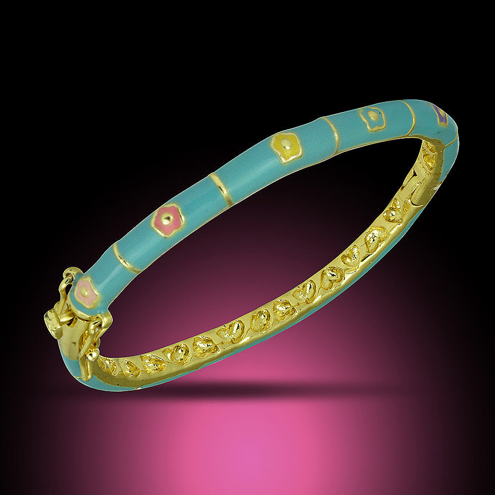 24k Gold Plated Baby Boy Blue Charm Enamel Bangle