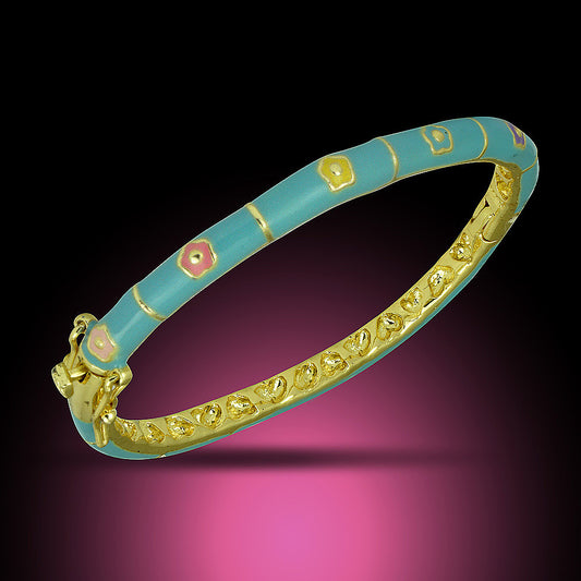 24k Gold Plated Baby Boy Blue Charm Enamel Bangle