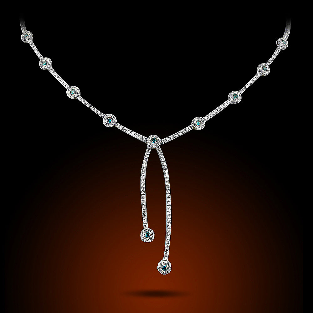 14K White Gold Diamond And Sapphire Necklace