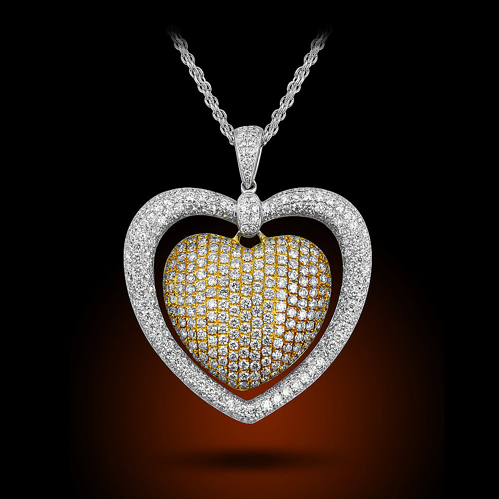 18K Two Tone Diamond Heart Set With 5.02Ct Diamond